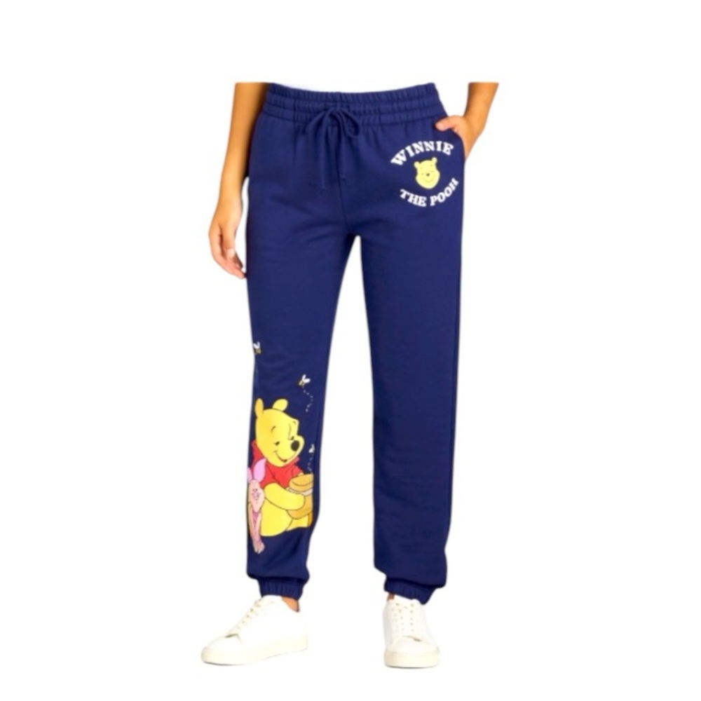 Disney Joggers Small Winnie the Pooh Graphic Loungewear Navy Blue Athleisure Gym